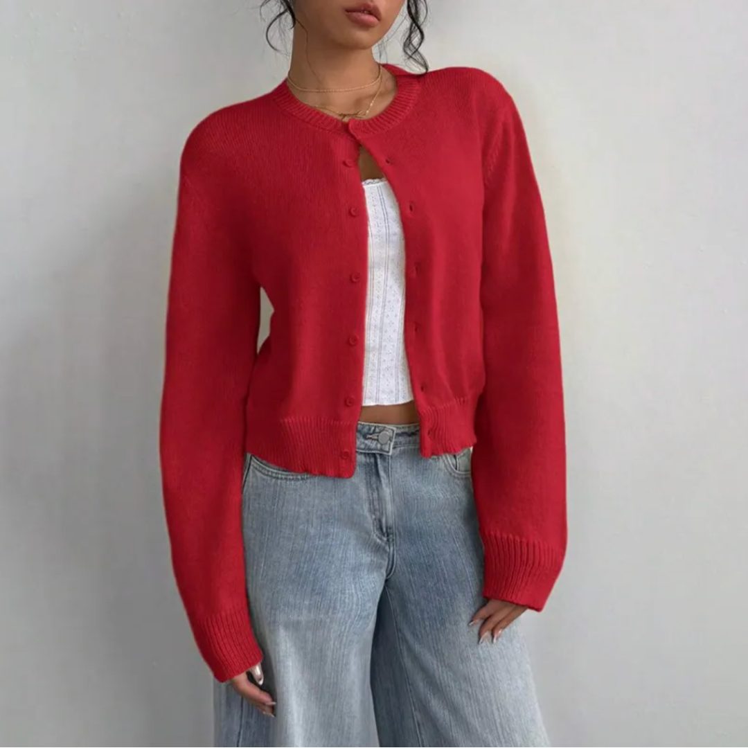 Aila | Ribbed Knit Cropped Cardigan with Button-Up for Women