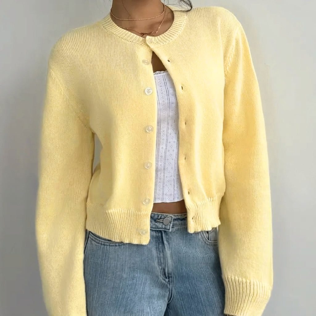 Aila | Ribbed Knit Cropped Cardigan with Button-Up for Women