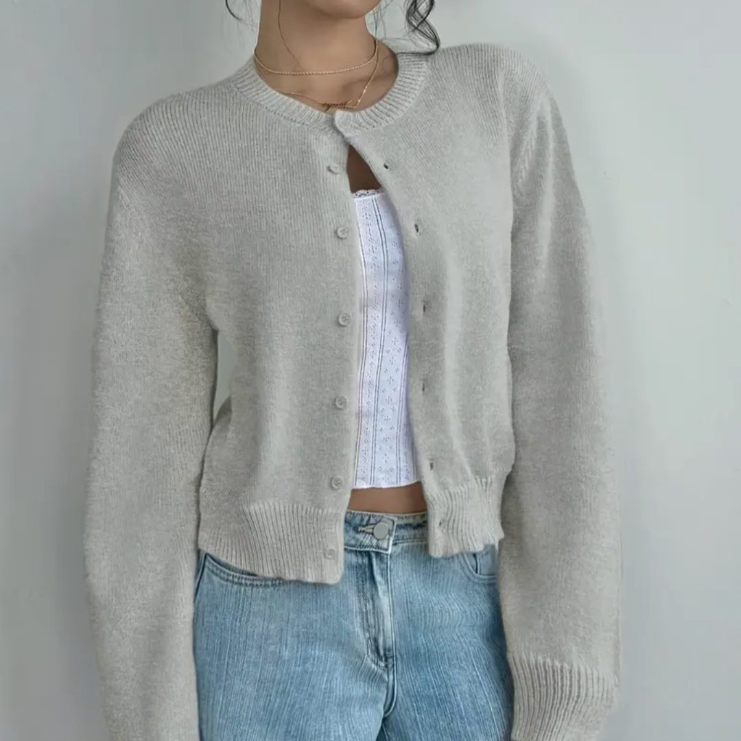 Aila | Ribbed Knit Cropped Cardigan with Button-Up for Women