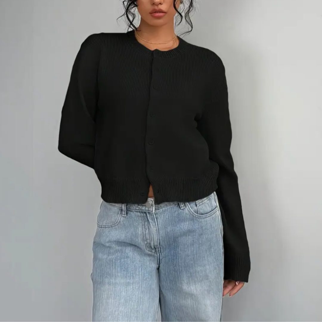 Aila | Ribbed Knit Cropped Cardigan with Button-Up for Women