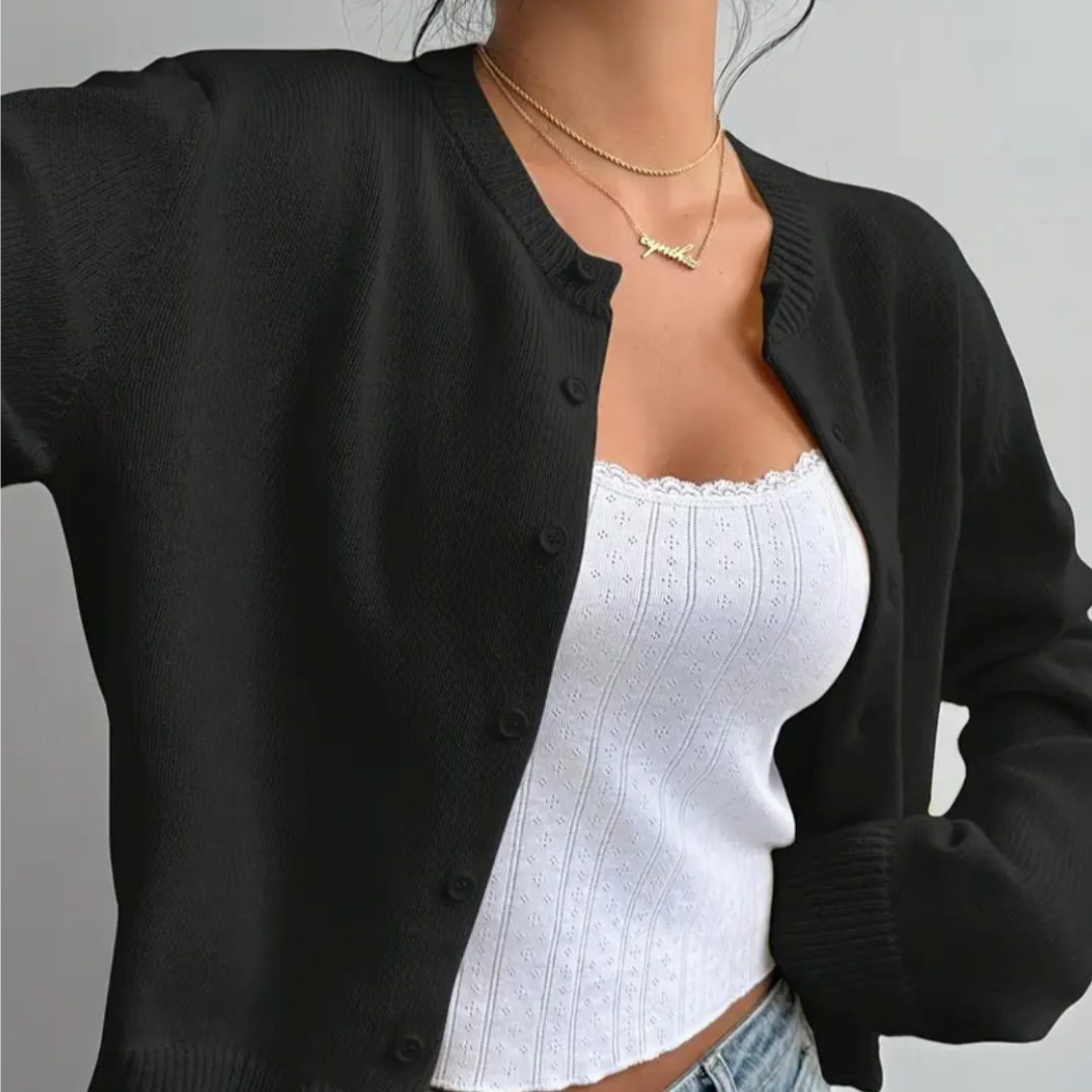 Aila | Ribbed Knit Cropped Cardigan with Button-Up for Women