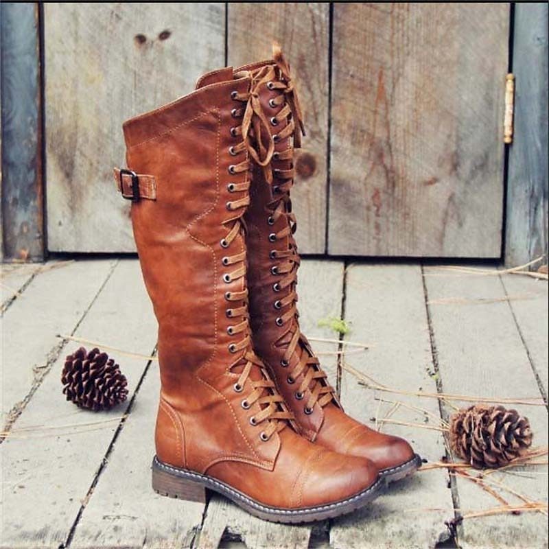 Aina | Leather Lace-Up Tall Boots for Women
