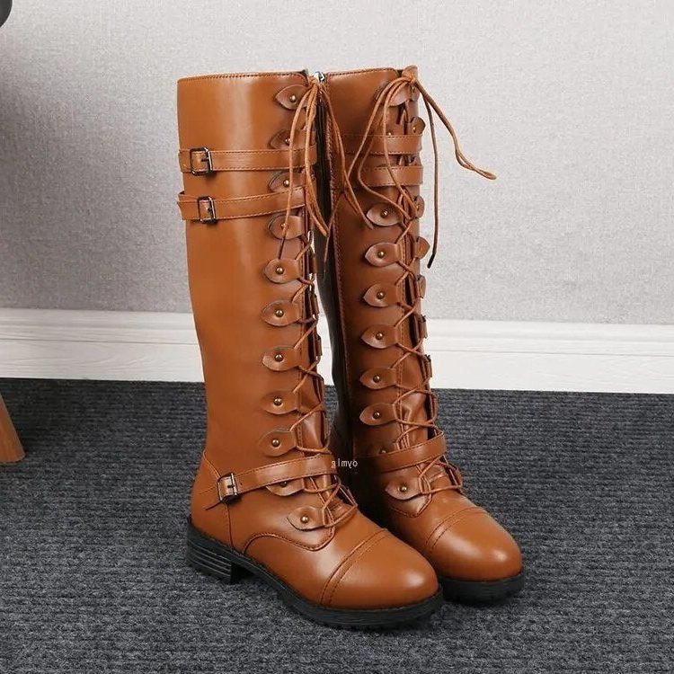 Aino | Winter Lace-Up Knee High Boots with Buckle Straps for Women