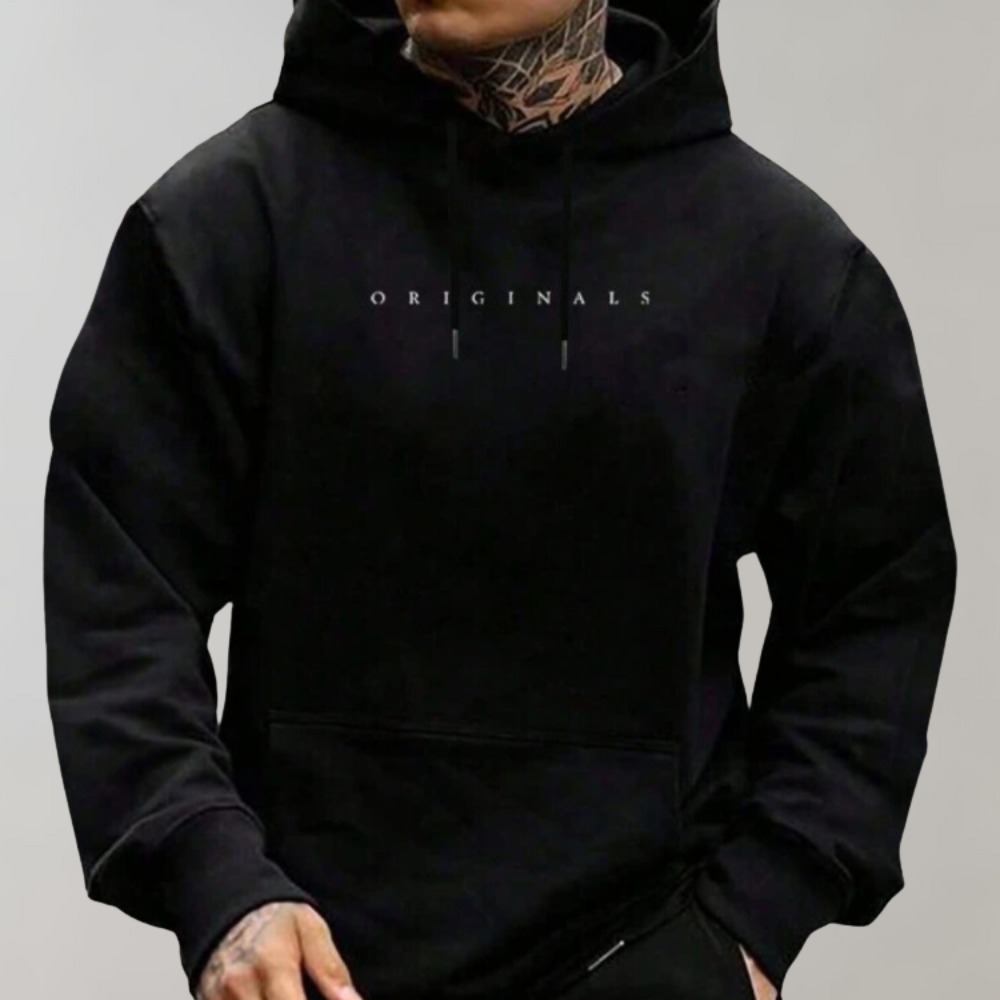Men's Long-Sleeved Pullover Hoodie, Drawstring Hood, Front Pocket