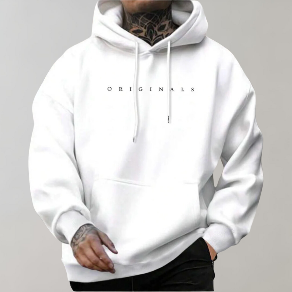 Men's Long-Sleeved Pullover Hoodie, Drawstring Hood, Front Pocket