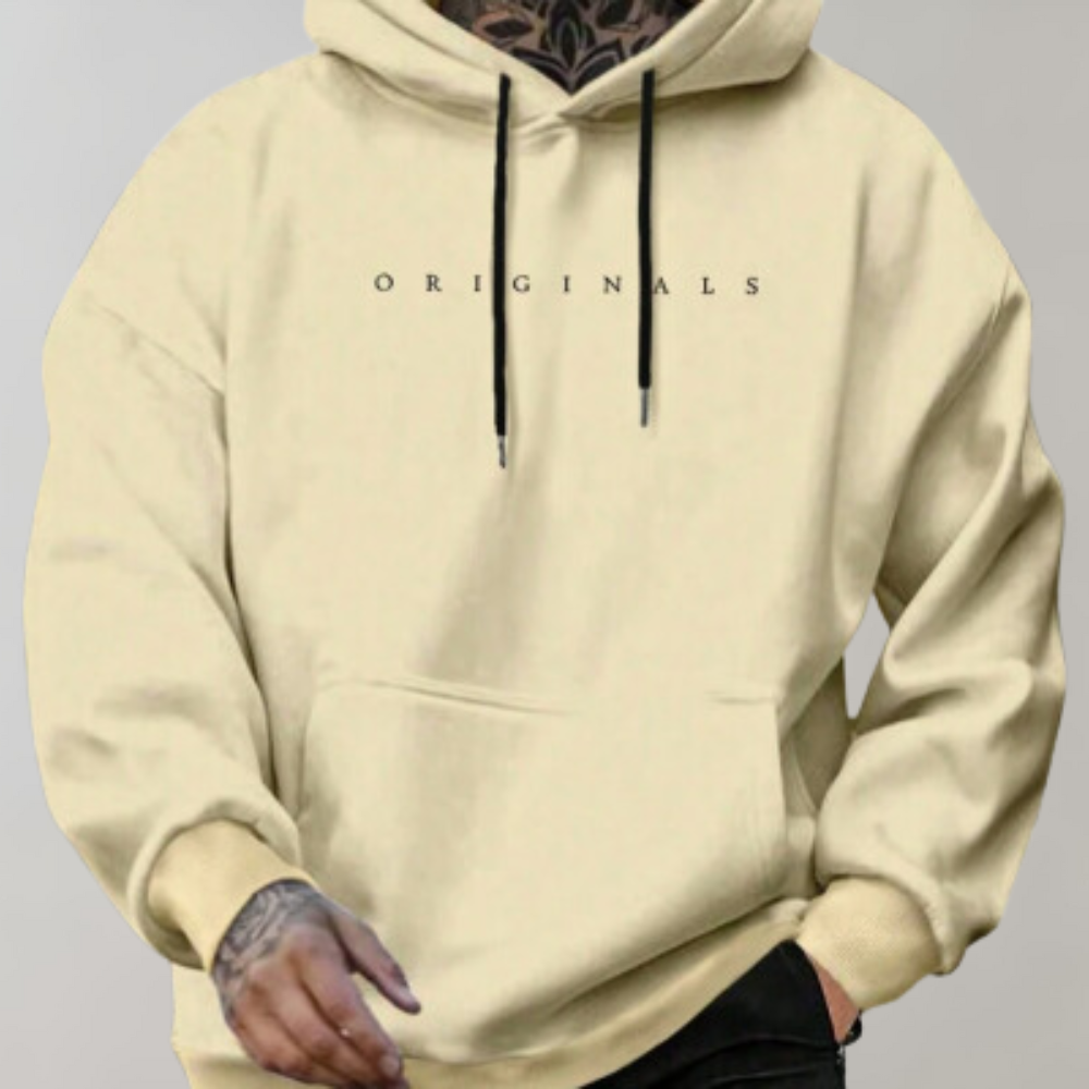 Men's Long-Sleeved Pullover Hoodie, Drawstring Hood, Front Pocket