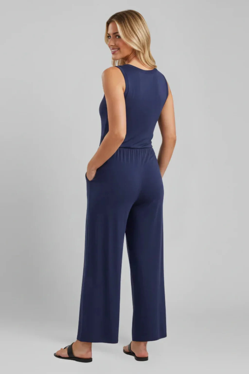 Alice | Women's Sleeveless Wide Leg Jumpsuit with Round Neck