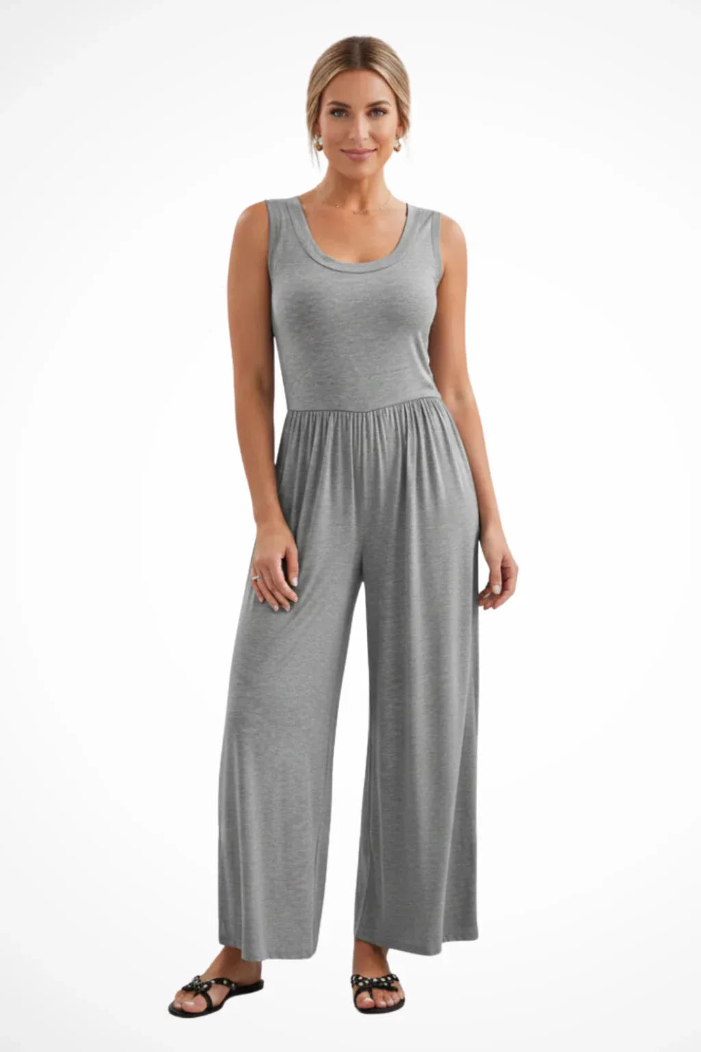 Alice | Women's Sleeveless Wide Leg Jumpsuit with Round Neck
