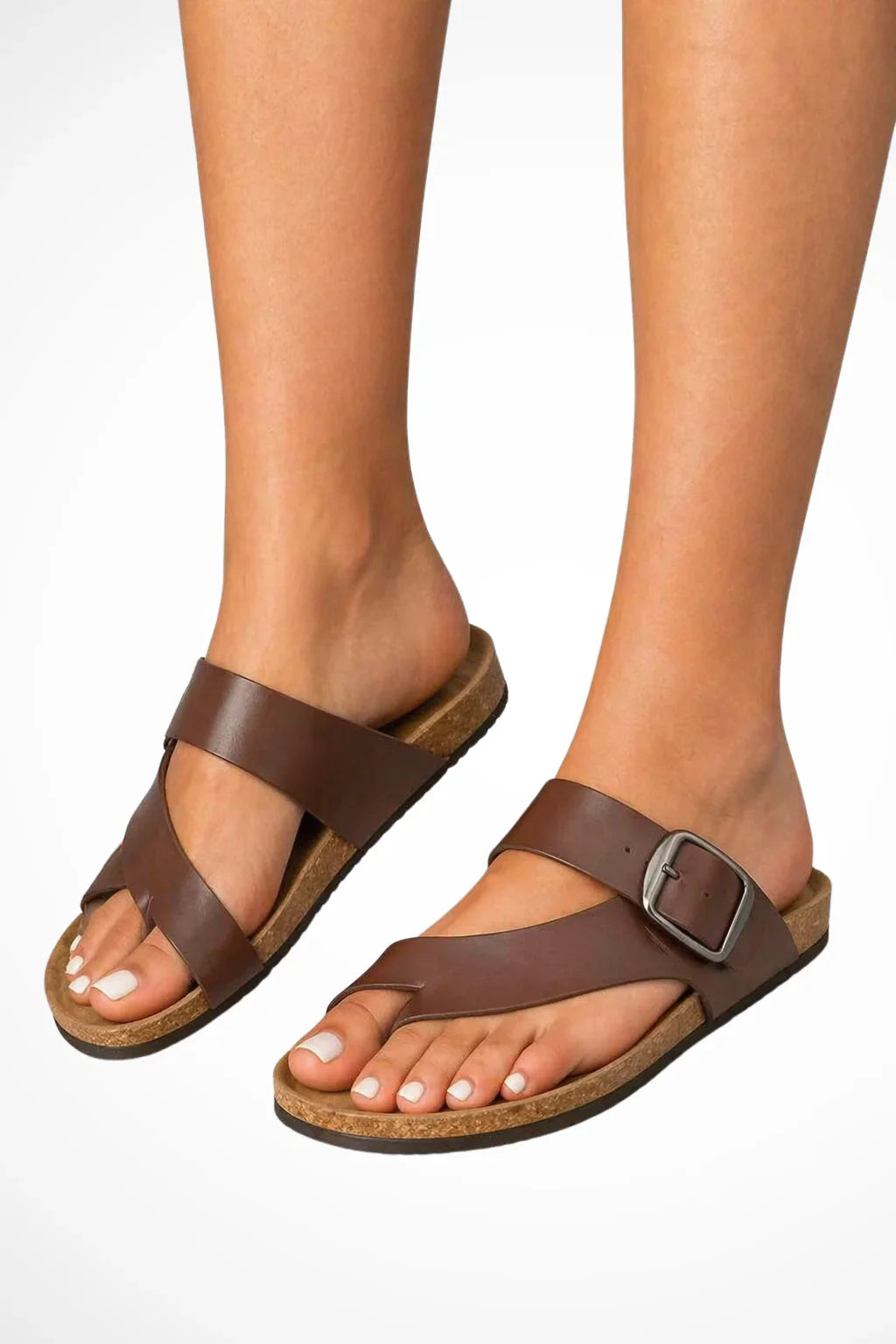 Alice | Women's Slip On Buckle Strap Toe Loop Slide Sandals with Cork Sole