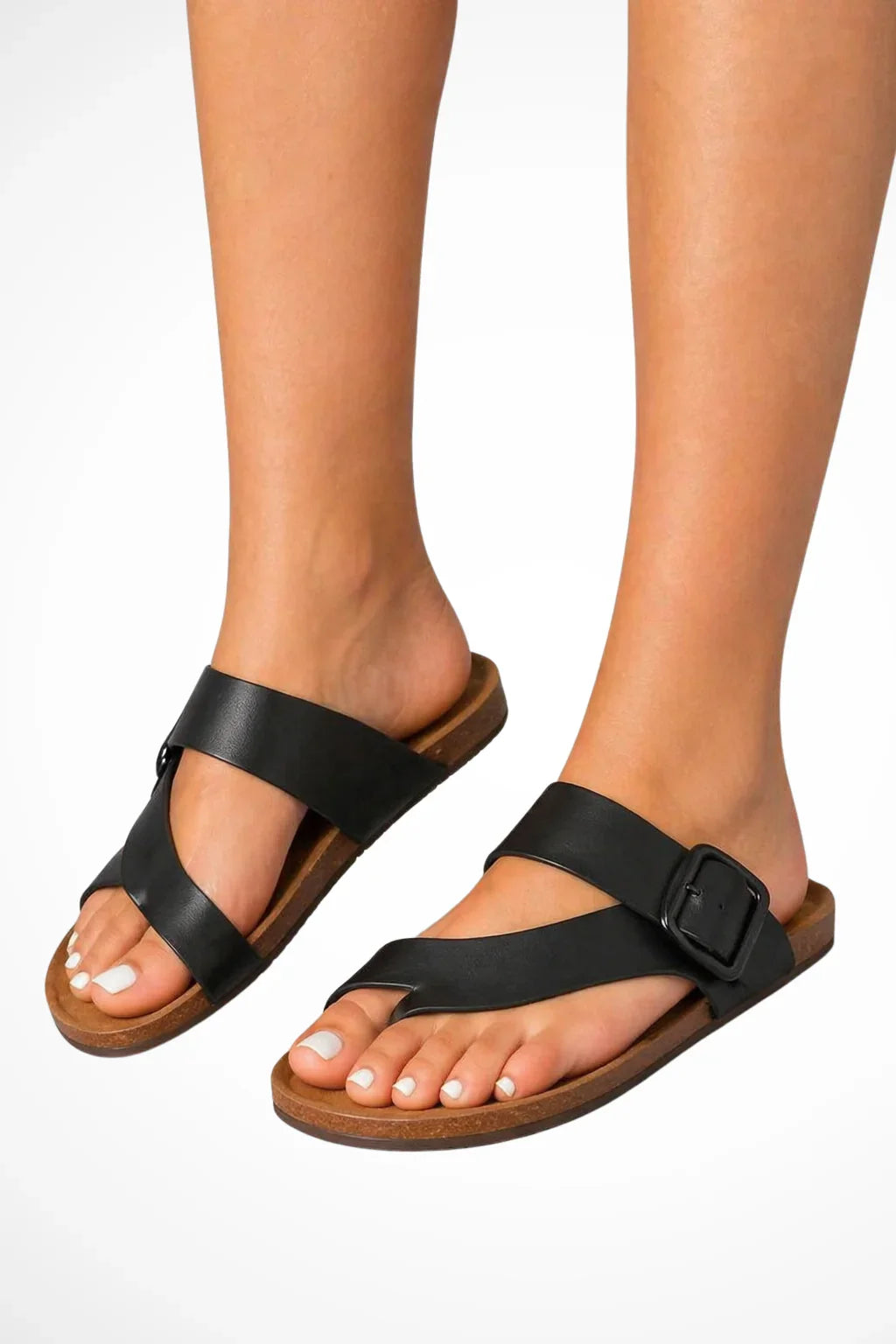 Alice | Women's Slip On Buckle Strap Toe Loop Slide Sandals with Cork Sole