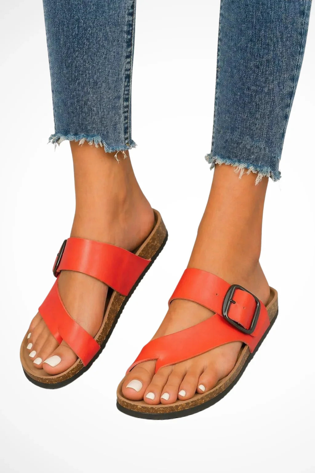 Alice | Women's Slip On Buckle Strap Toe Loop Slide Sandals with Cork Sole