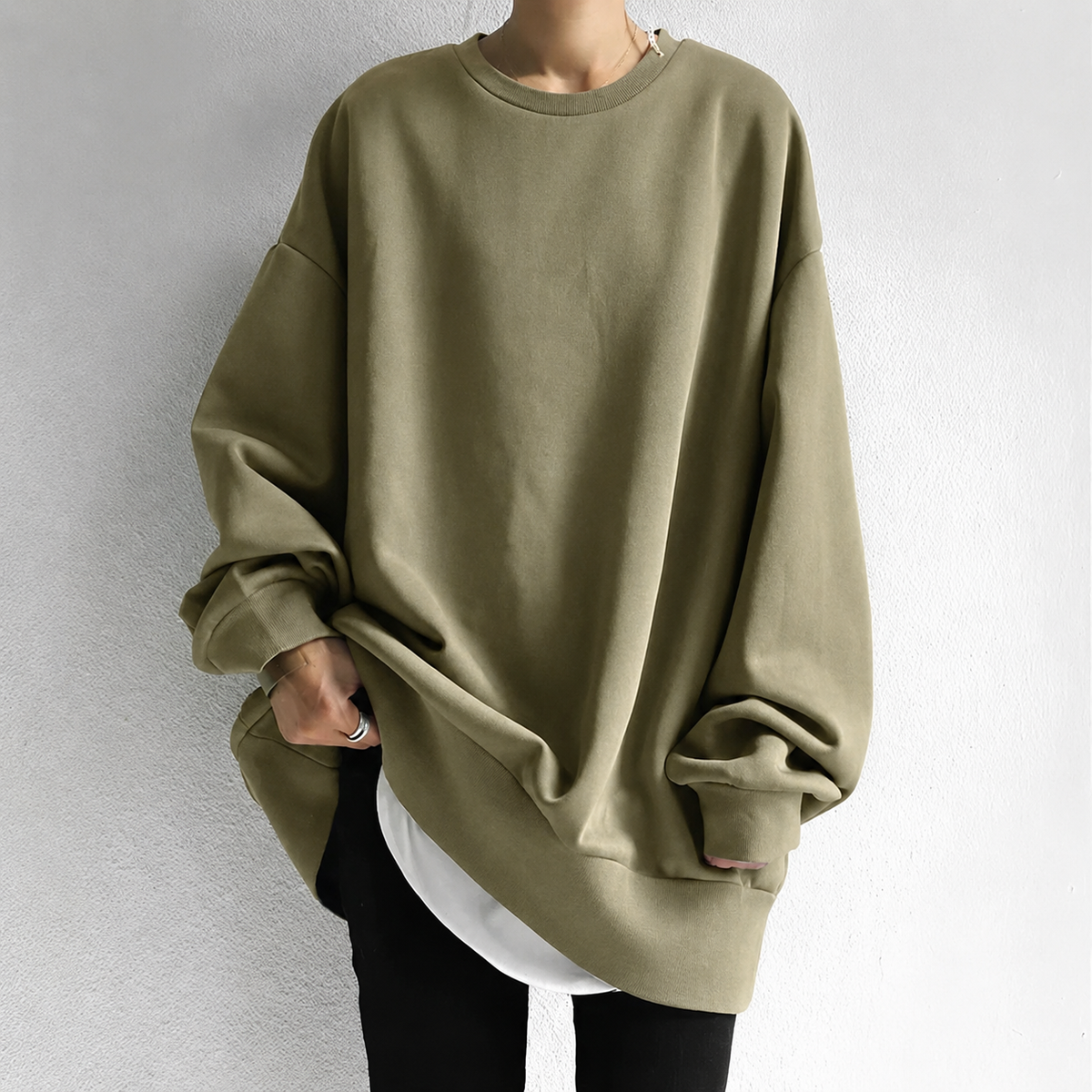 Alice | Womens Oversized Tunic Sweater | Crew Neck, Drop Shoulder, Long Sleeve | Black, Brown, Army Green and More S-3XL