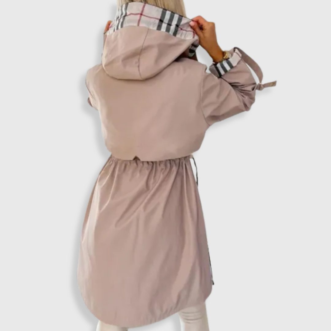Alisha | Longline Rain Jacket with Plaid Lining and Hood for Women