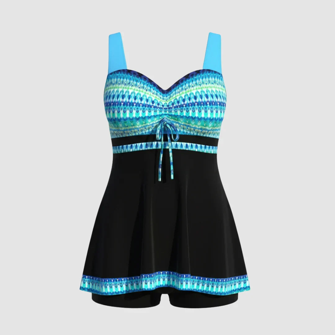Alison | Women's Nautical Print Swim Dress with Sweetheart Neckline