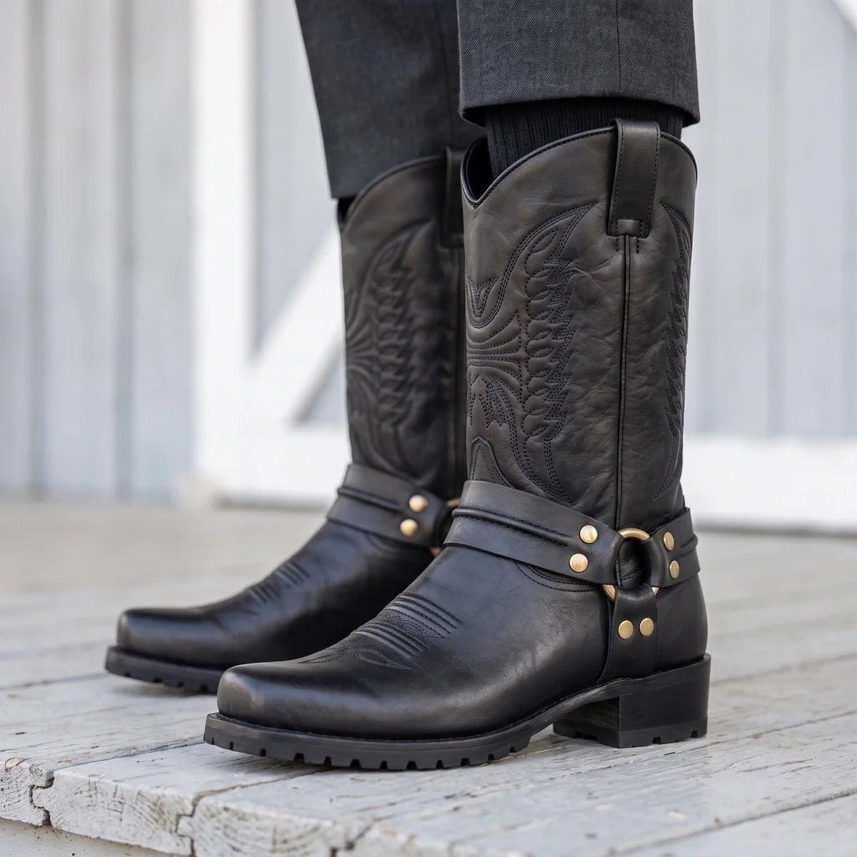 Alonzo Genuine Leather Harness Ring Western Boots