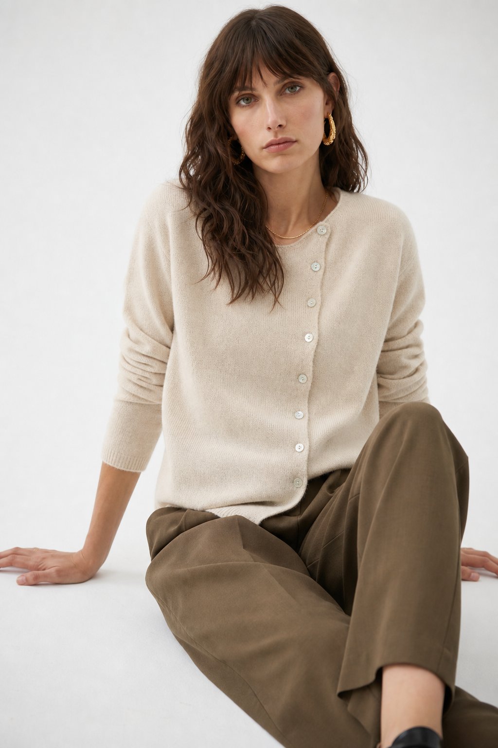 Amélise | Womens Asymmetric Button Cashmere Blend Sweater | Long Sleeves, Soft Knit | Khaki, Pink and More XS-3XL