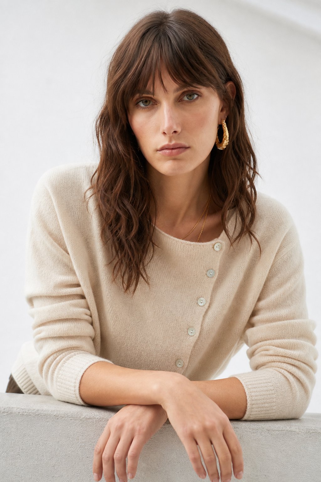 Amélise | Womens Asymmetric Button Cashmere Blend Sweater | Long Sleeves, Soft Knit | Khaki, Pink and More XS-3XL