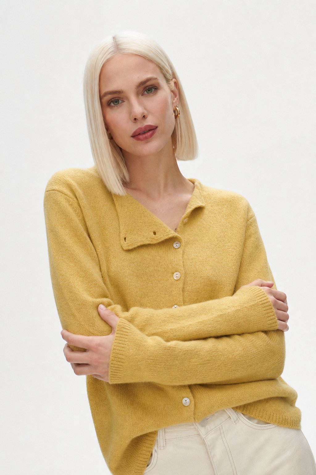 Amélise | Womens Asymmetric Button Cashmere Blend Sweater | Long Sleeves, Soft Knit | Khaki, Pink and More XS-3XL
