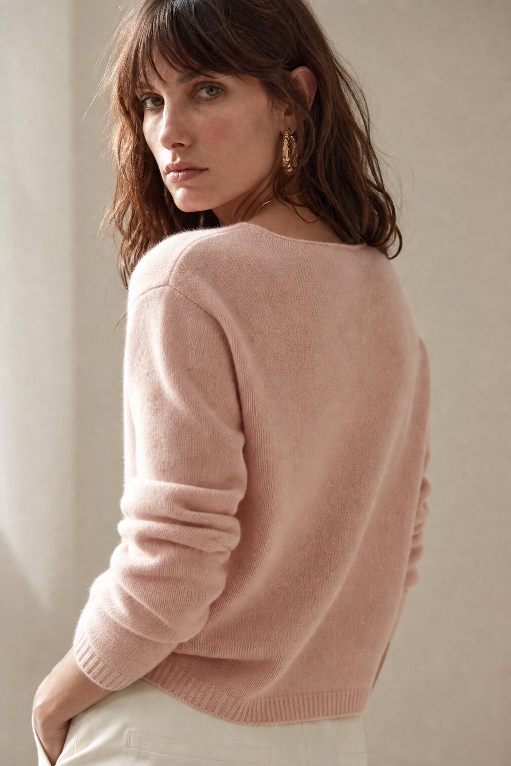 Amélise | Womens Asymmetric Button Cashmere Blend Sweater | Long Sleeves, Soft Knit | Khaki, Pink and More XS-3XL