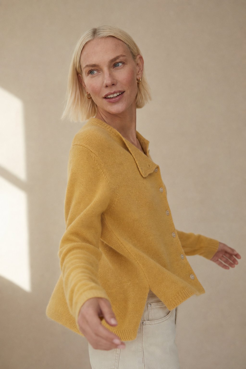 Amélise | Womens Asymmetric Button Cashmere Blend Sweater | Long Sleeves, Soft Knit | Khaki, Pink and More XS-3XL