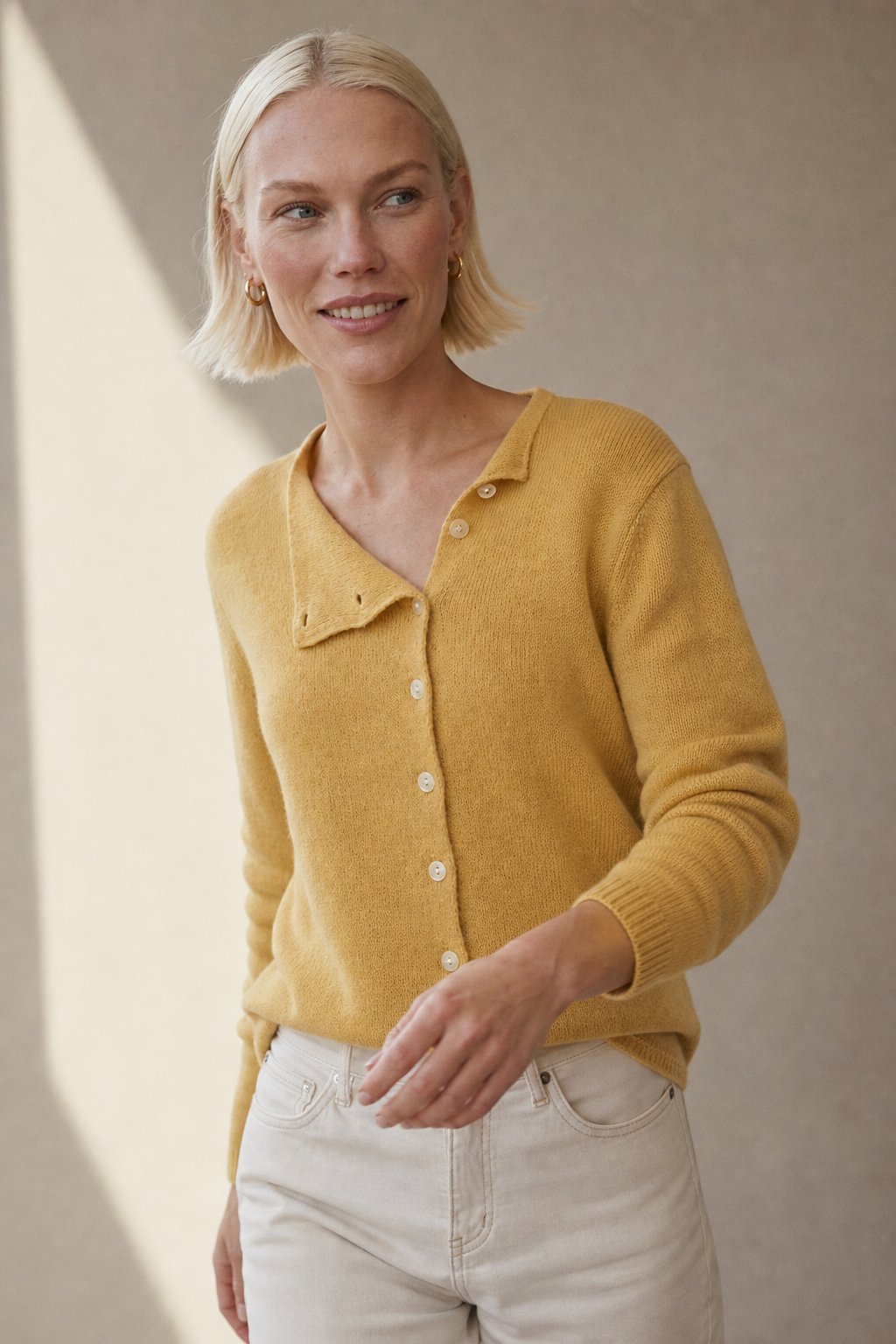 Amélise | Womens Asymmetric Button Cashmere Blend Sweater | Long Sleeves, Soft Knit | Khaki, Pink and More XS-3XL