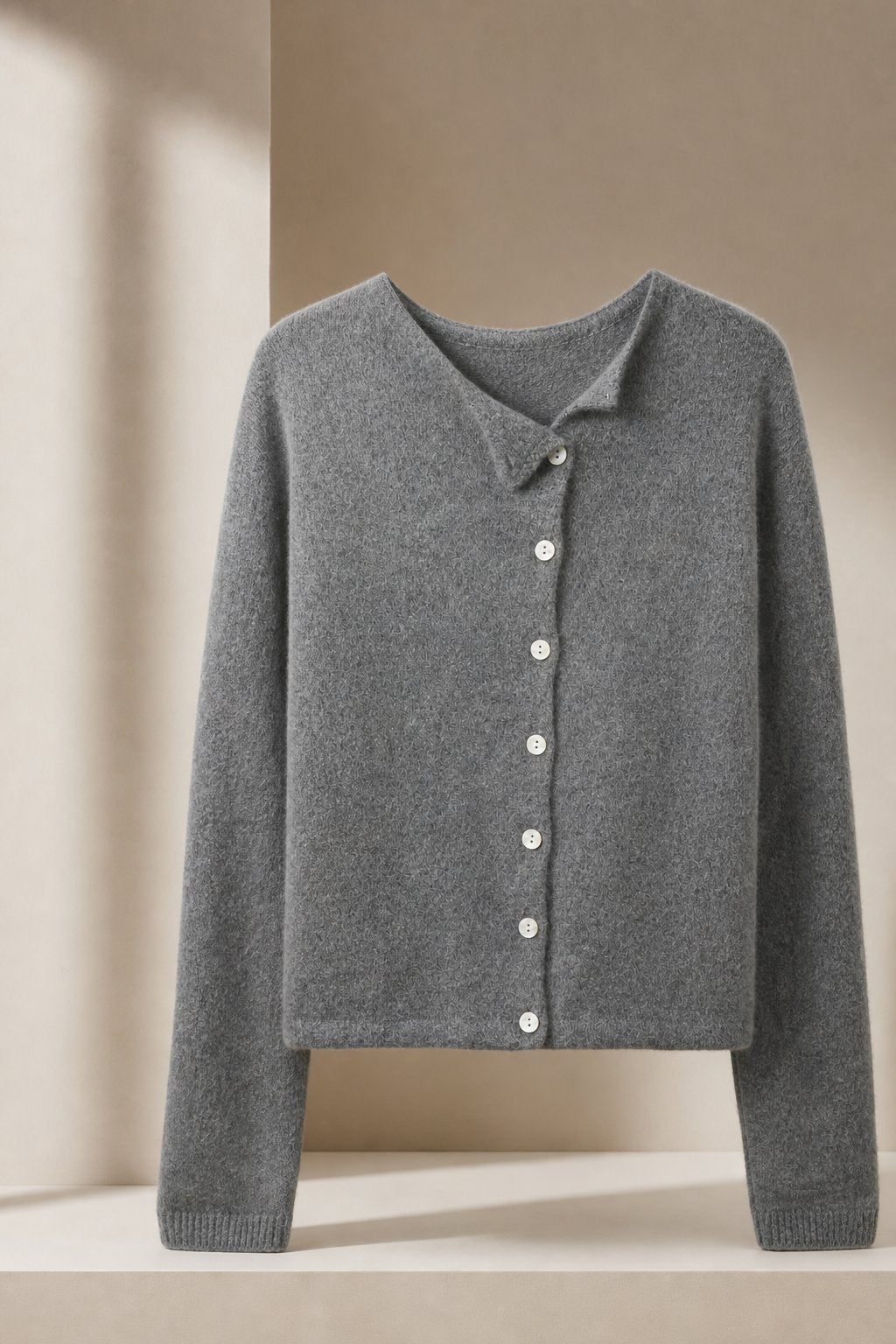 Amélise | Womens Asymmetric Button Cashmere Blend Sweater | Long Sleeves, Soft Knit | Khaki, Pink and More XS-3XL