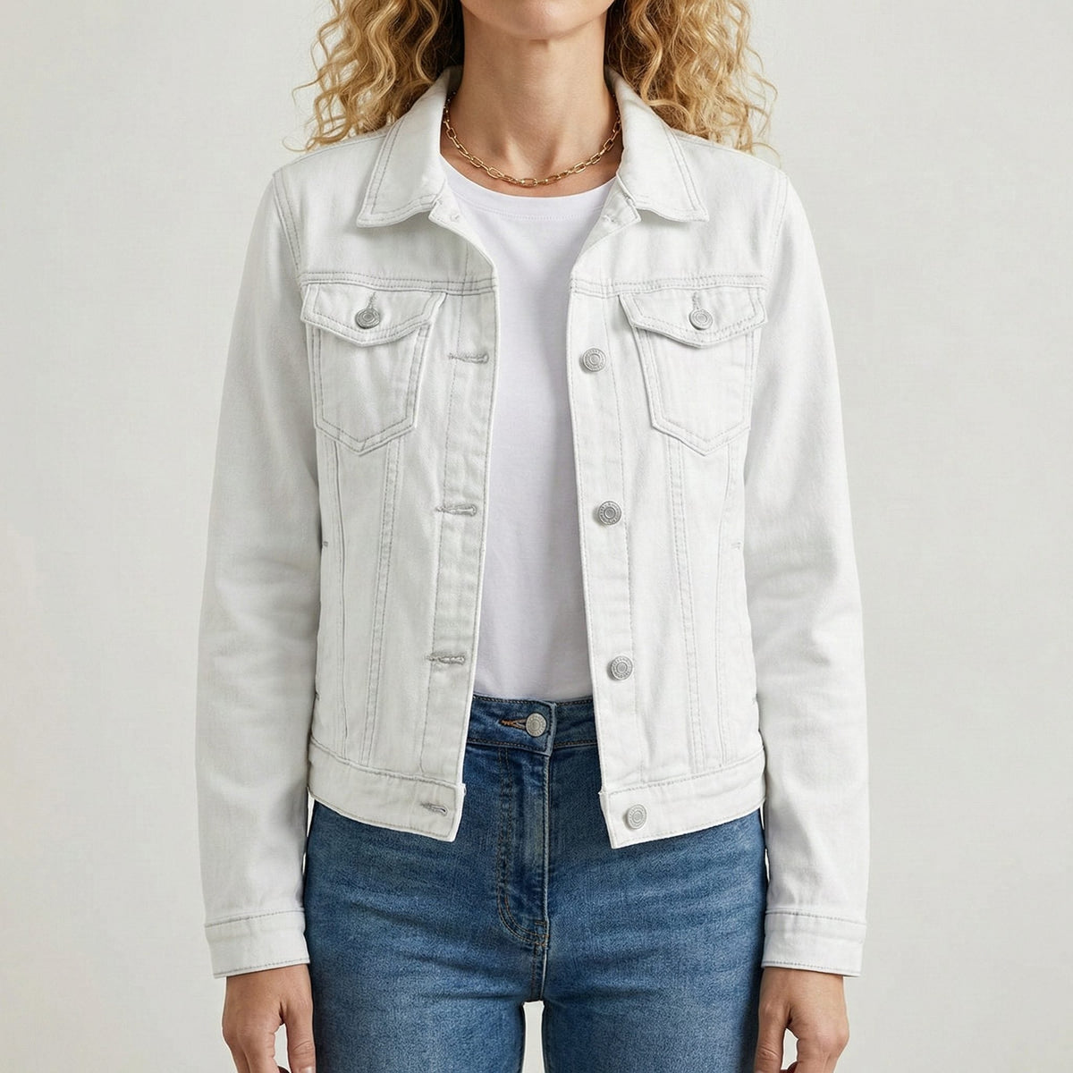 Ambretta | Denim Cropped Jacket with Lapel Collar for Women