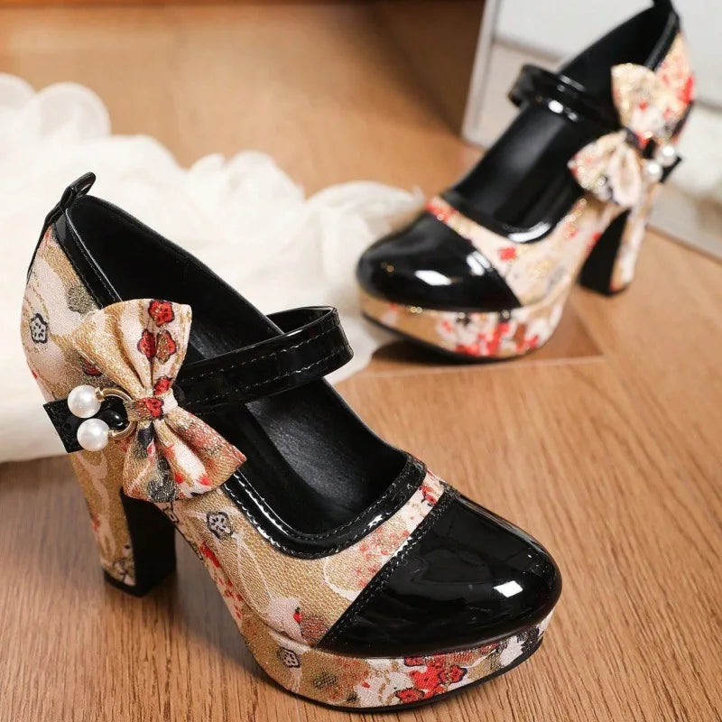 Amelia | Women's Floral Mary Jane Platform Heels