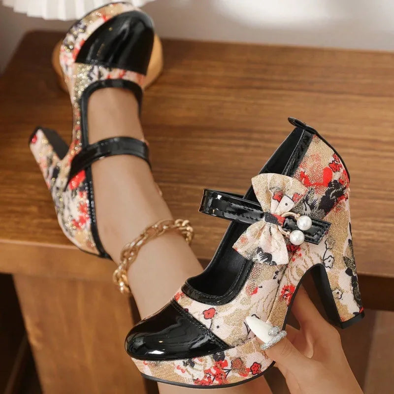 Amelia | Women's Floral Mary Jane Platform Heels