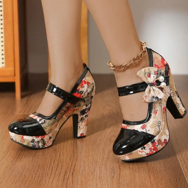 Amelia | Women's Floral Mary Jane Platform Heels