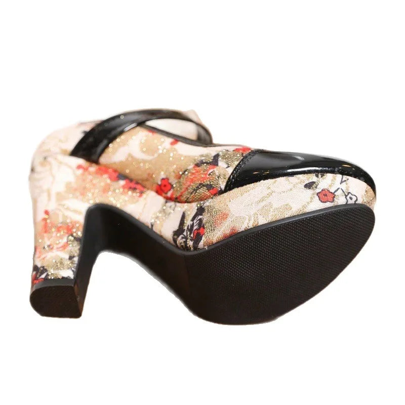 Amelia | Women's Floral Mary Jane Platform Heels