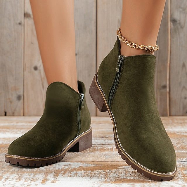 Amélie | Block Heel Ankle Boots with Side Zip and Round Toe for Women
