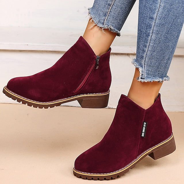 Amélie | Block Heel Ankle Boots with Side Zip and Round Toe for Women