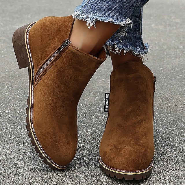 Amélie | Block Heel Ankle Boots with Side Zip and Round Toe for Women