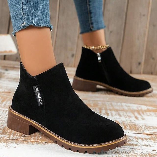 Amélie | Block Heel Ankle Boots with Side Zip and Round Toe for Women