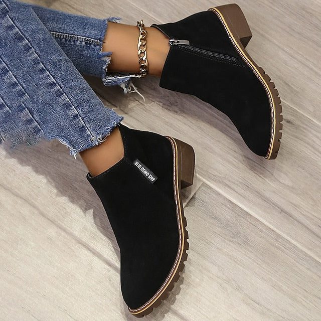 Amélie | Block Heel Ankle Boots with Side Zip and Round Toe for Women