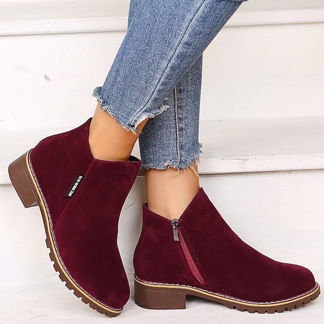 Amélie | Block Heel Ankle Boots with Side Zip and Round Toe for Women