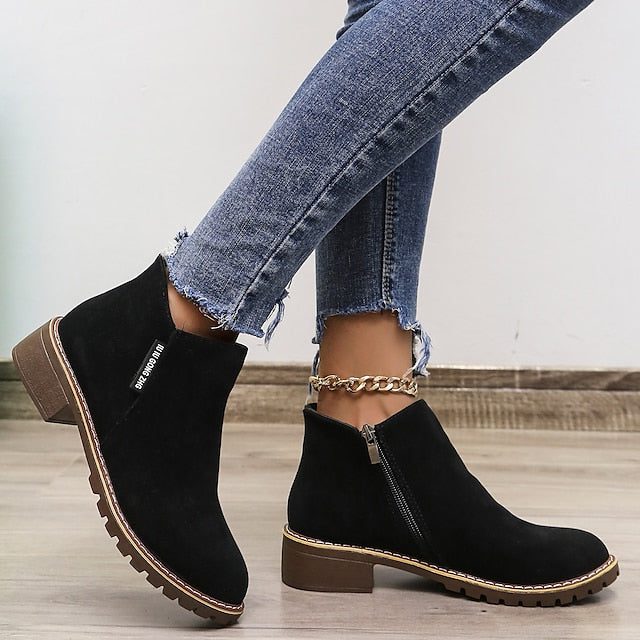 Amélie | Block Heel Ankle Boots with Side Zip and Round Toe for Women