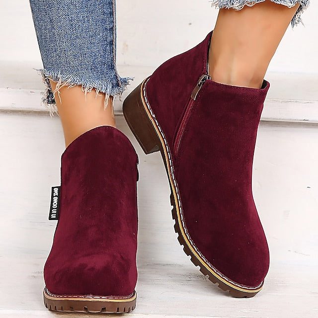 Amélie | Block Heel Ankle Boots with Side Zip and Round Toe for Women