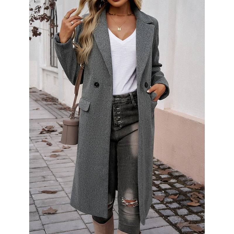 Long Women's Coat with Down Filling and Button Front | Breathable Fabric, Pockets | For Winter | Size S-XL