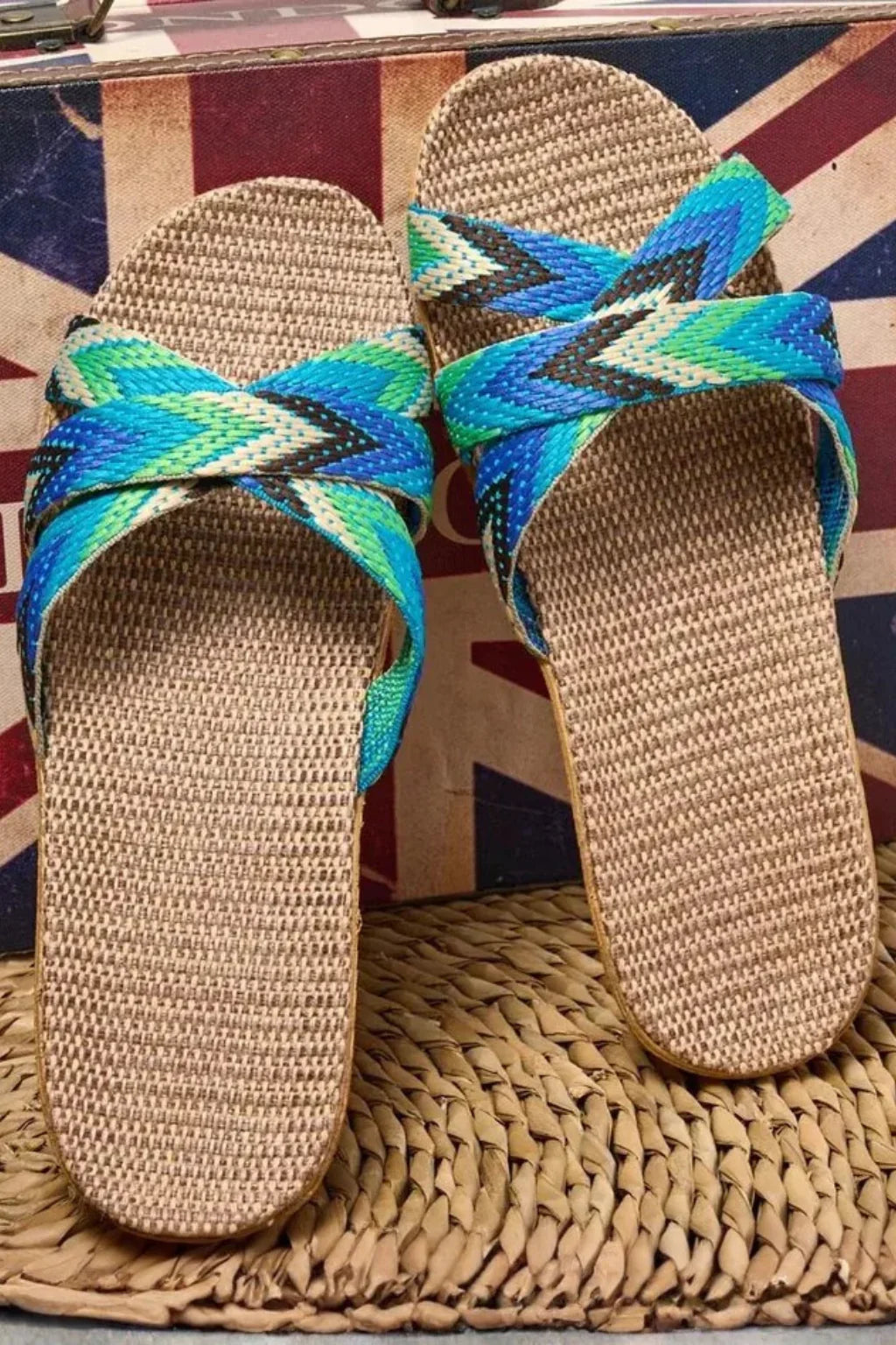 Amy | Women's Chevron Print Slip On Slide Sandals with Crossover Straps