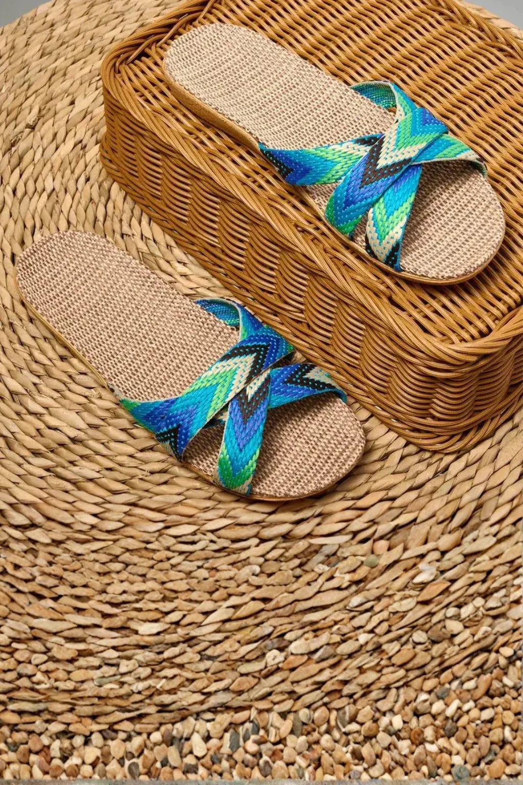 Amy | Women's Chevron Print Slip On Slide Sandals with Crossover Straps