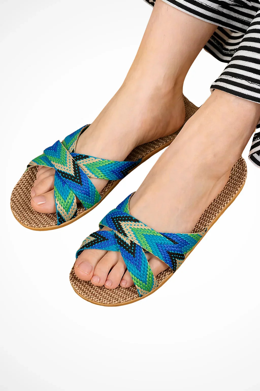 Amy | Women's Chevron Print Slip On Slide Sandals with Crossover Straps