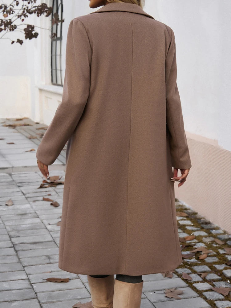 Women's Oversized Fit-and-Flare Trench Coat with Notched Lapel