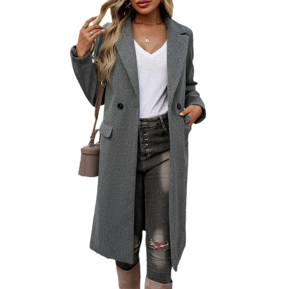 Women's Oversized Fit-and-Flare Trench Coat with Notched Lapel
