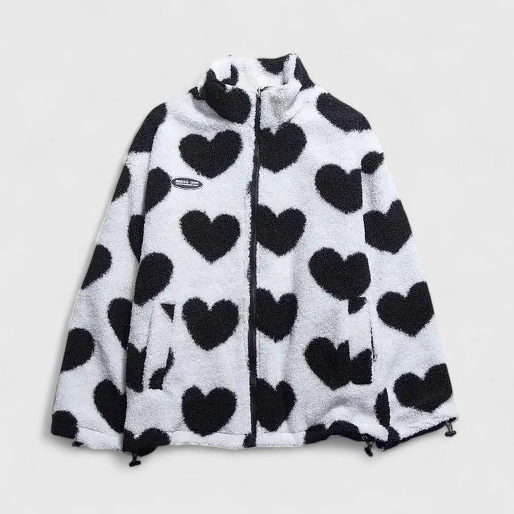 Aneira | Heart Print Padded Fleece Jacket for Women