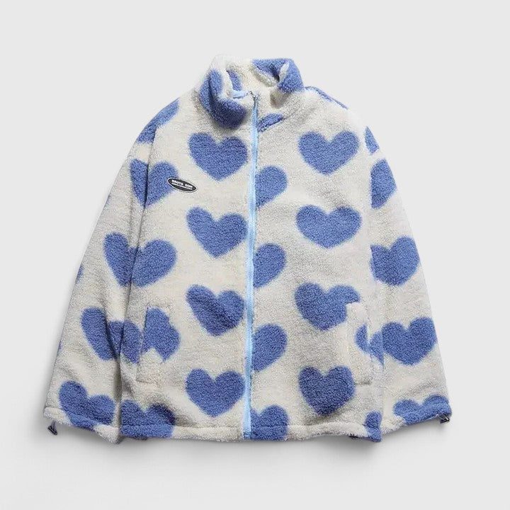 Aneira | Heart Print Padded Fleece Jacket for Women