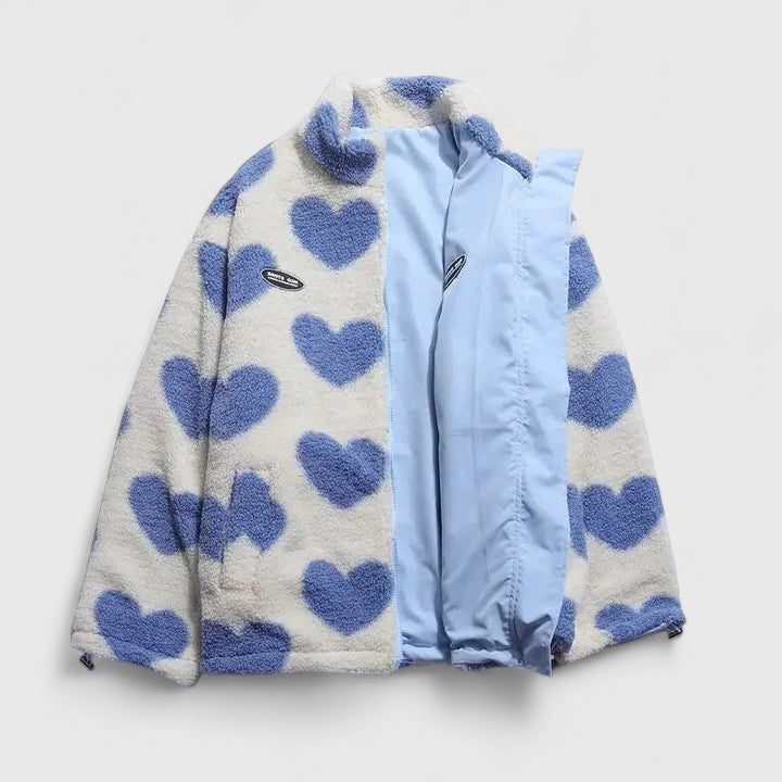 Aneira | Heart Print Padded Fleece Jacket for Women