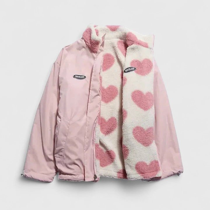 Aneira | Heart Print Padded Fleece Jacket for Women