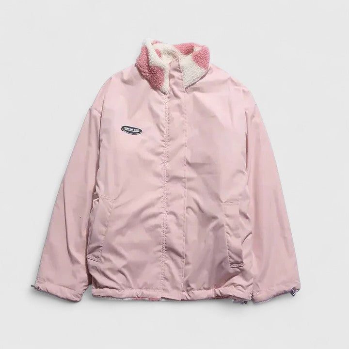 Aneira | Heart Print Padded Fleece Jacket for Women